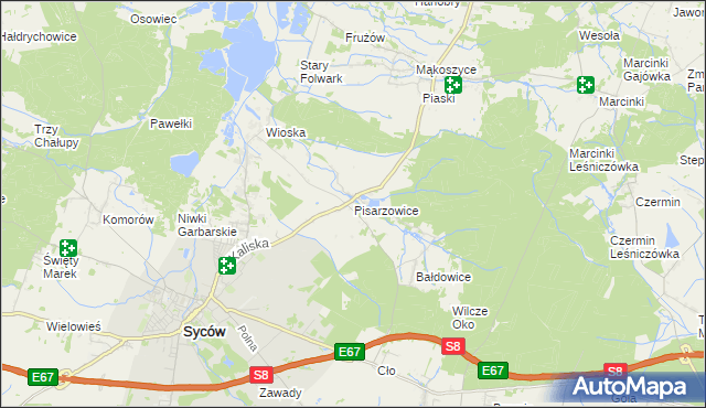 mapa Pisarzowice gmina Kobyla Góra, Pisarzowice gmina Kobyla Góra na mapie Targeo