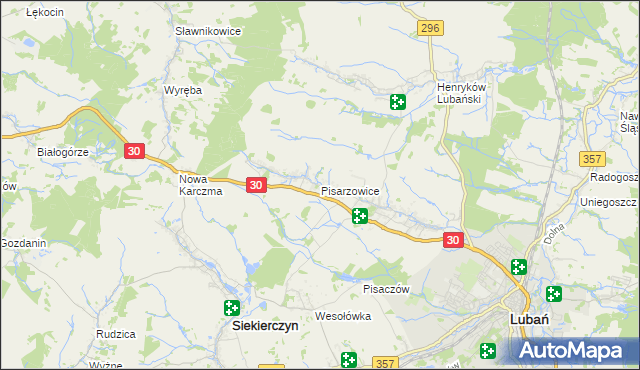 mapa Pisarzowice gmina Lubań, Pisarzowice gmina Lubań na mapie Targeo