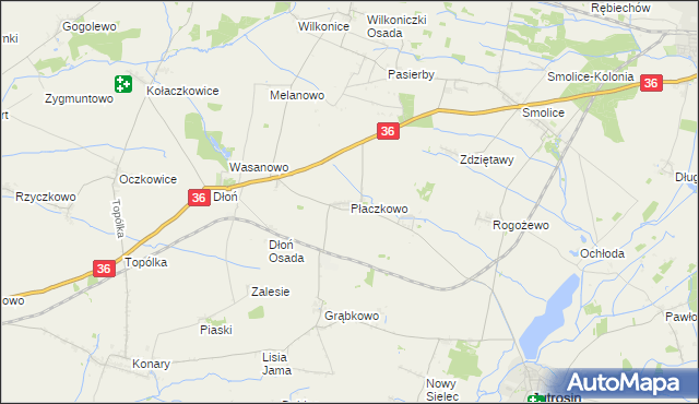 mapa Płaczkowo gmina Jutrosin, Płaczkowo gmina Jutrosin na mapie Targeo