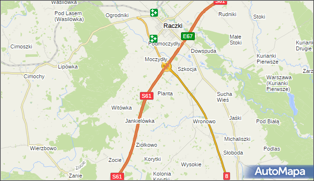 mapa Planta gmina Raczki, Planta gmina Raczki na mapie Targeo