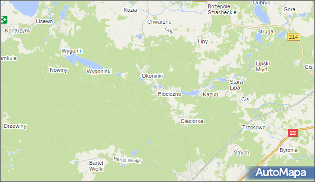 mapa Płociczno gmina Kaliska, Płociczno gmina Kaliska na mapie Targeo