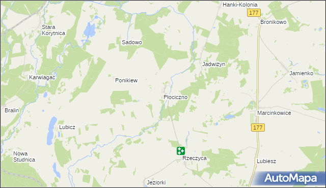 mapa Płociczno gmina Tuczno, Płociczno gmina Tuczno na mapie Targeo