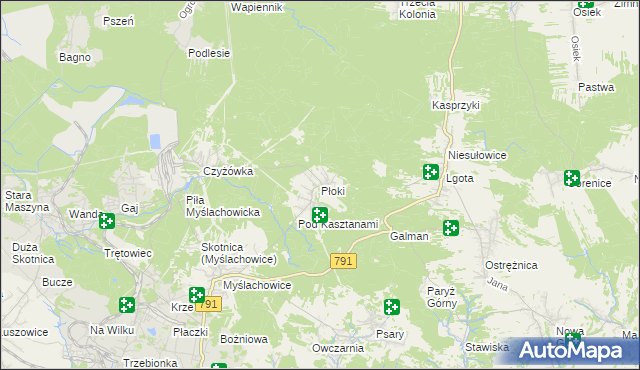 mapa Płoki gmina Trzebinia, Płoki gmina Trzebinia na mapie Targeo