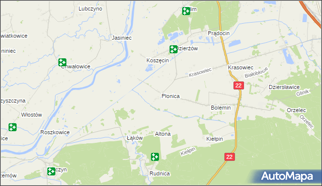 mapa Płonica gmina Deszczno, Płonica gmina Deszczno na mapie Targeo