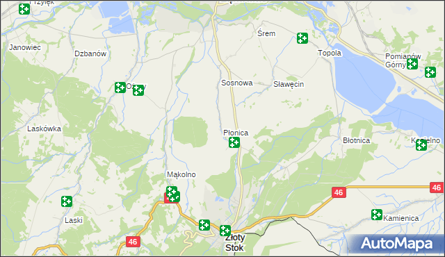 mapa Płonica gmina Złoty Stok, Płonica gmina Złoty Stok na mapie Targeo