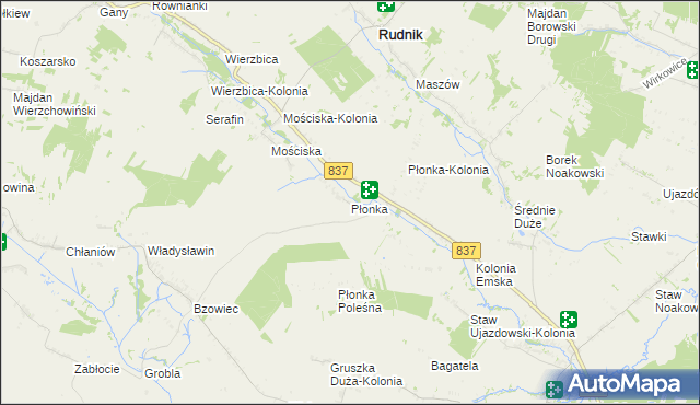 mapa Płonka gmina Rudnik, Płonka gmina Rudnik na mapie Targeo