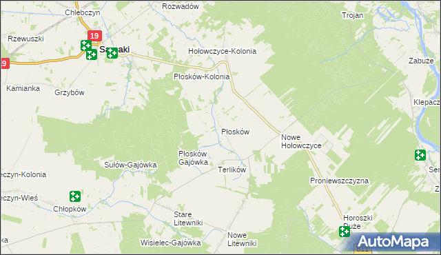 mapa Płosków gmina Sarnaki, Płosków gmina Sarnaki na mapie Targeo