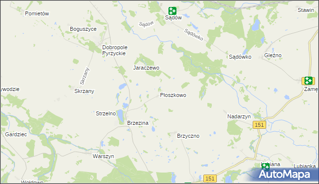 mapa Płoszkowo gmina Dolice, Płoszkowo gmina Dolice na mapie Targeo