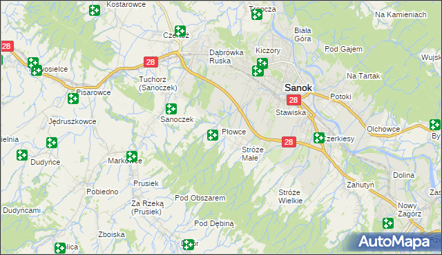 mapa Płowce gmina Sanok, Płowce gmina Sanok na mapie Targeo