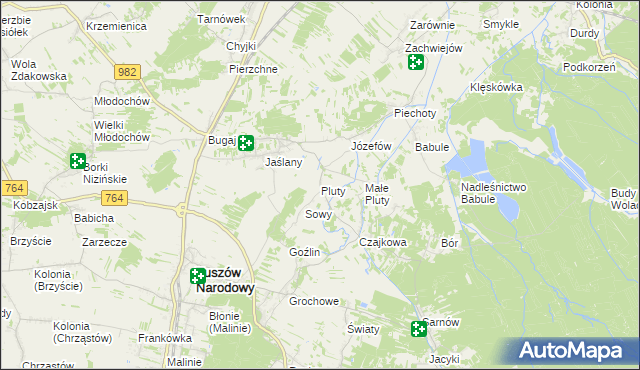 mapa Pluty gmina Tuszów Narodowy, Pluty gmina Tuszów Narodowy na mapie Targeo