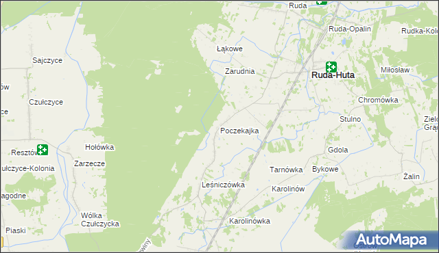 mapa Poczekajka gmina Ruda-Huta, Poczekajka gmina Ruda-Huta na mapie Targeo