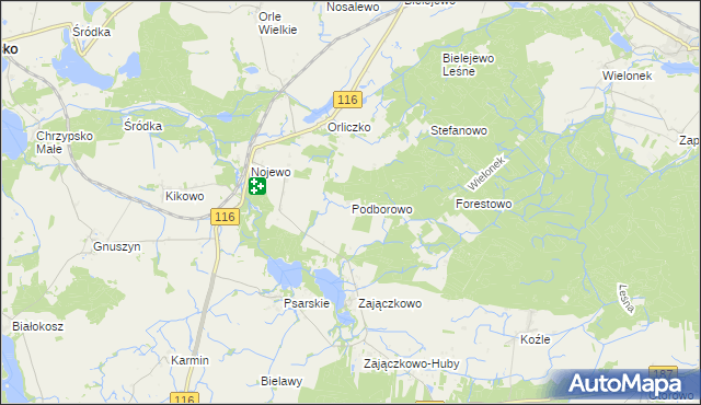 mapa Podborowo gmina Pniewy, Podborowo gmina Pniewy na mapie Targeo