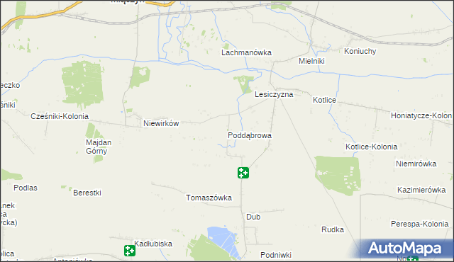 mapa Poddąbrowa gmina Miączyn, Poddąbrowa gmina Miączyn na mapie Targeo