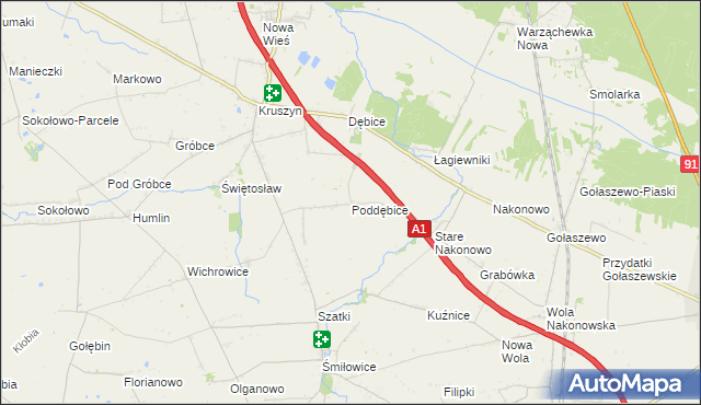 mapa Poddębice gmina Włocławek, Poddębice gmina Włocławek na mapie Targeo