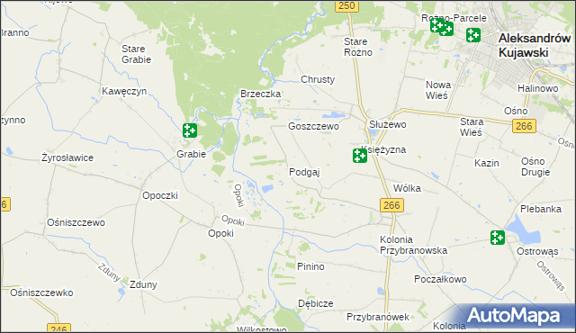 mapa Podgaj gmina Aleksandrów Kujawski, Podgaj gmina Aleksandrów Kujawski na mapie Targeo