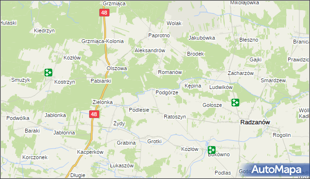 mapa Podgórze gmina Radzanów, Podgórze gmina Radzanów na mapie Targeo