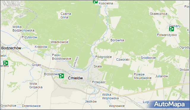 mapa Podgrodzie gmina Ćmielów, Podgrodzie gmina Ćmielów na mapie Targeo