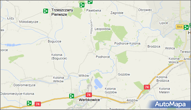 mapa Podhorce gmina Werbkowice, Podhorce gmina Werbkowice na mapie Targeo