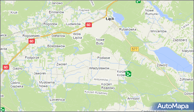 mapa Podlasie gmina Łąck, Podlasie gmina Łąck na mapie Targeo