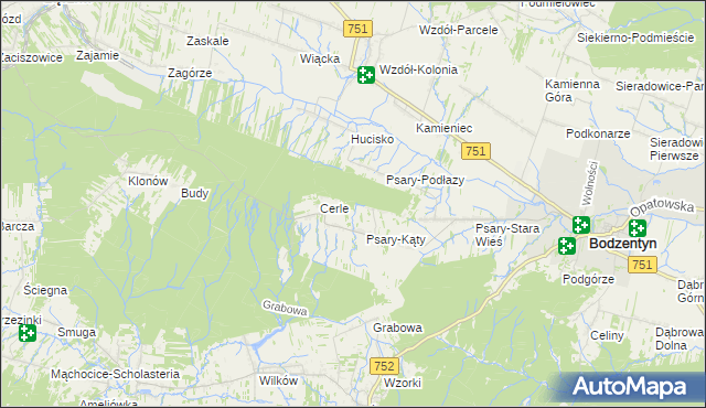 mapa Podlesie gmina Bodzentyn, Podlesie gmina Bodzentyn na mapie Targeo