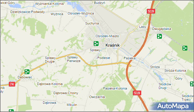 mapa Podlesie gmina Kraśnik, Podlesie gmina Kraśnik na mapie Targeo