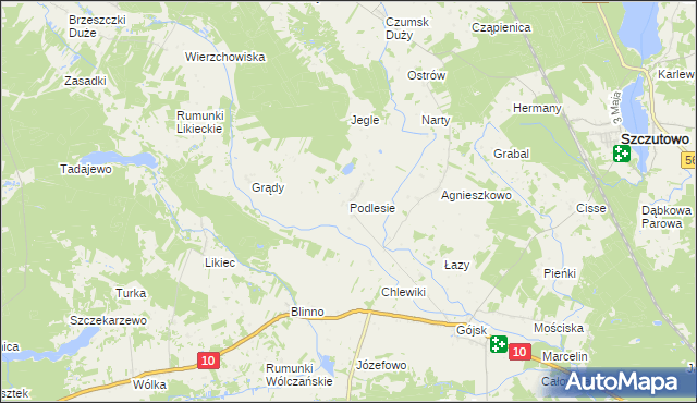 mapa Podlesie gmina Szczutowo, Podlesie gmina Szczutowo na mapie Targeo