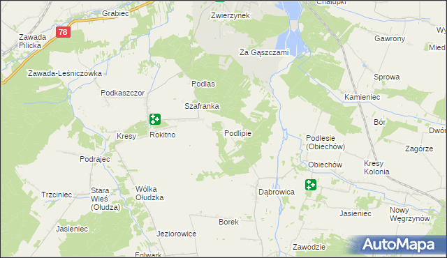 mapa Podlipie gmina Szczekociny, Podlipie gmina Szczekociny na mapie Targeo