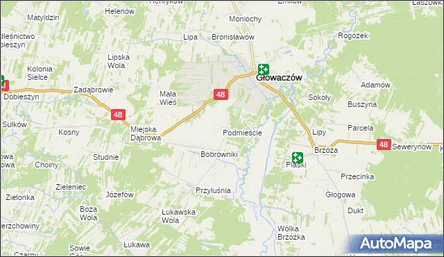 mapa Podmieście gmina Głowaczów, Podmieście gmina Głowaczów na mapie Targeo