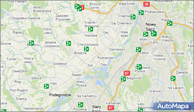 mapa Podrzecze gmina Podegrodzie, Podrzecze gmina Podegrodzie na mapie Targeo