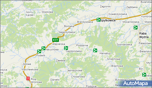 mapa Podsarnie, Podsarnie na mapie Targeo