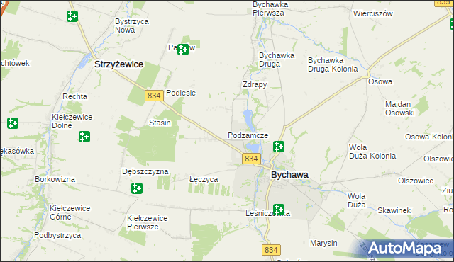 mapa Podzamcze gmina Bychawa, Podzamcze gmina Bychawa na mapie Targeo