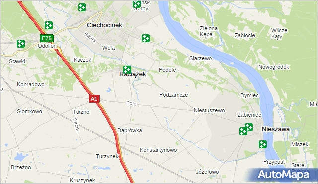 mapa Podzamcze gmina Raciążek, Podzamcze gmina Raciążek na mapie Targeo