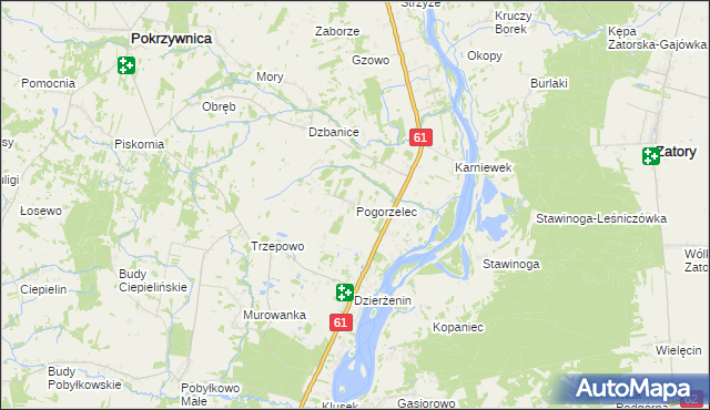 mapa Pogorzelec gmina Pokrzywnica, Pogorzelec gmina Pokrzywnica na mapie Targeo
