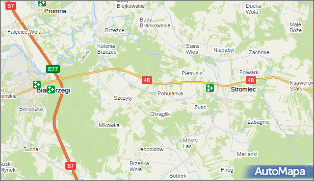 mapa Pohulanka gmina Białobrzegi, Pohulanka gmina Białobrzegi na mapie Targeo