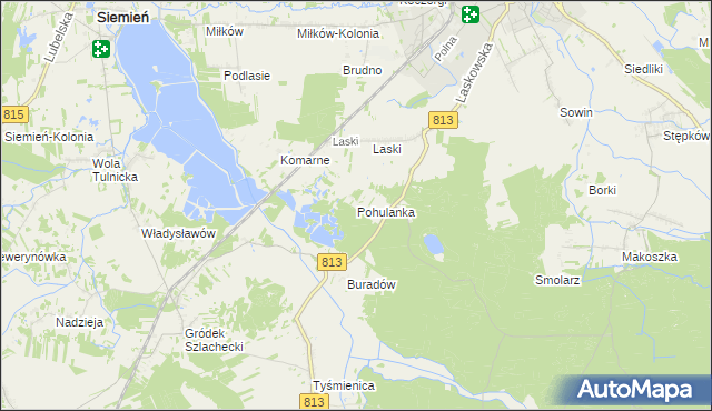 mapa Pohulanka gmina Parczew, Pohulanka gmina Parczew na mapie Targeo