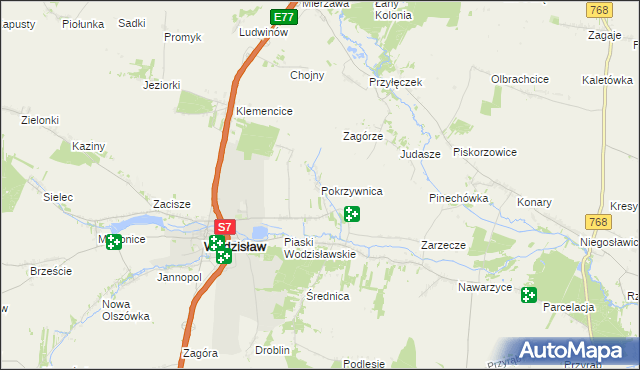 mapa Pokrzywnica gmina Wodzisław, Pokrzywnica gmina Wodzisław na mapie Targeo