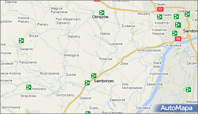 mapa Polanów gmina Samborzec, Polanów gmina Samborzec na mapie Targeo