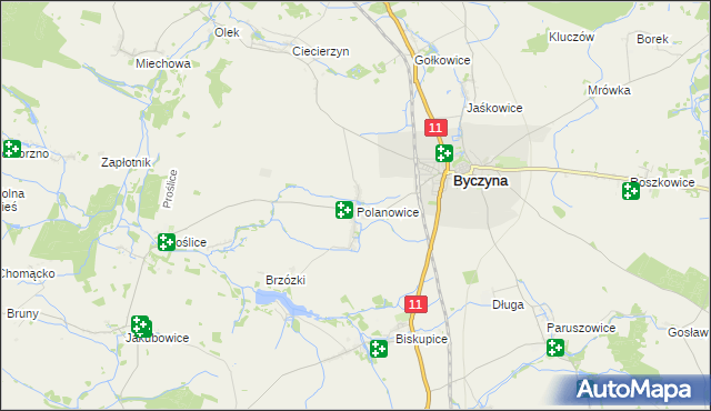 mapa Polanowice gmina Byczyna, Polanowice gmina Byczyna na mapie Targeo