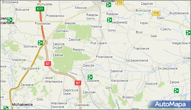 mapa Polanowice gmina Słomniki, Polanowice gmina Słomniki na mapie Targeo