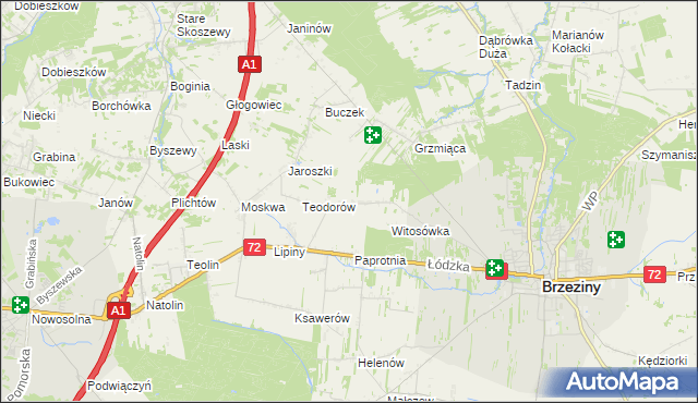 mapa Polik gmina Brzeziny, Polik gmina Brzeziny na mapie Targeo