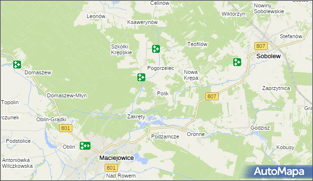 mapa Polik gmina Maciejowice, Polik gmina Maciejowice na mapie Targeo