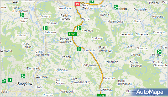 mapa Połomia gmina Niebylec, Połomia gmina Niebylec na mapie Targeo