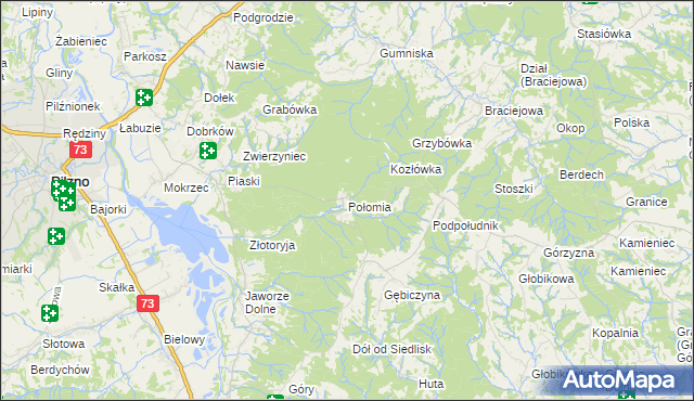 mapa Połomia gmina Pilzno, Połomia gmina Pilzno na mapie Targeo