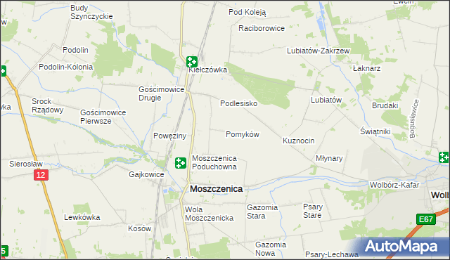 mapa Pomyków gmina Moszczenica, Pomyków gmina Moszczenica na mapie Targeo