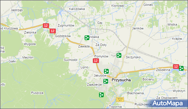 mapa Pomyków gmina Przysucha, Pomyków gmina Przysucha na mapie Targeo