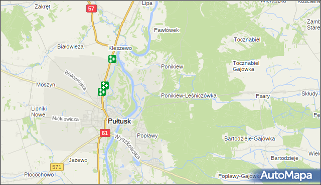 mapa Ponikiew-Leśniczówka, Ponikiew-Leśniczówka na mapie Targeo