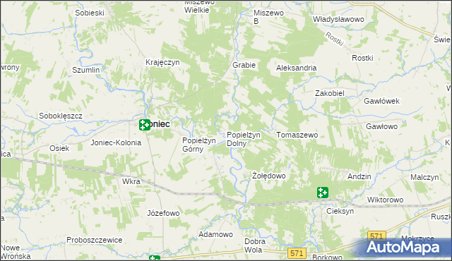 mapa Popielżyn Dolny, Popielżyn Dolny na mapie Targeo