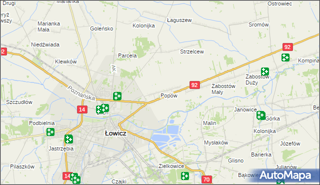 mapa Popów gmina Łowicz, Popów gmina Łowicz na mapie Targeo