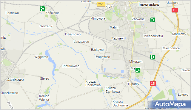 mapa Popowice gmina Inowrocław, Popowice gmina Inowrocław na mapie Targeo