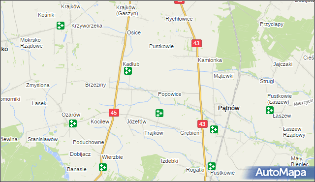 mapa Popowice gmina Pątnów, Popowice gmina Pątnów na mapie Targeo